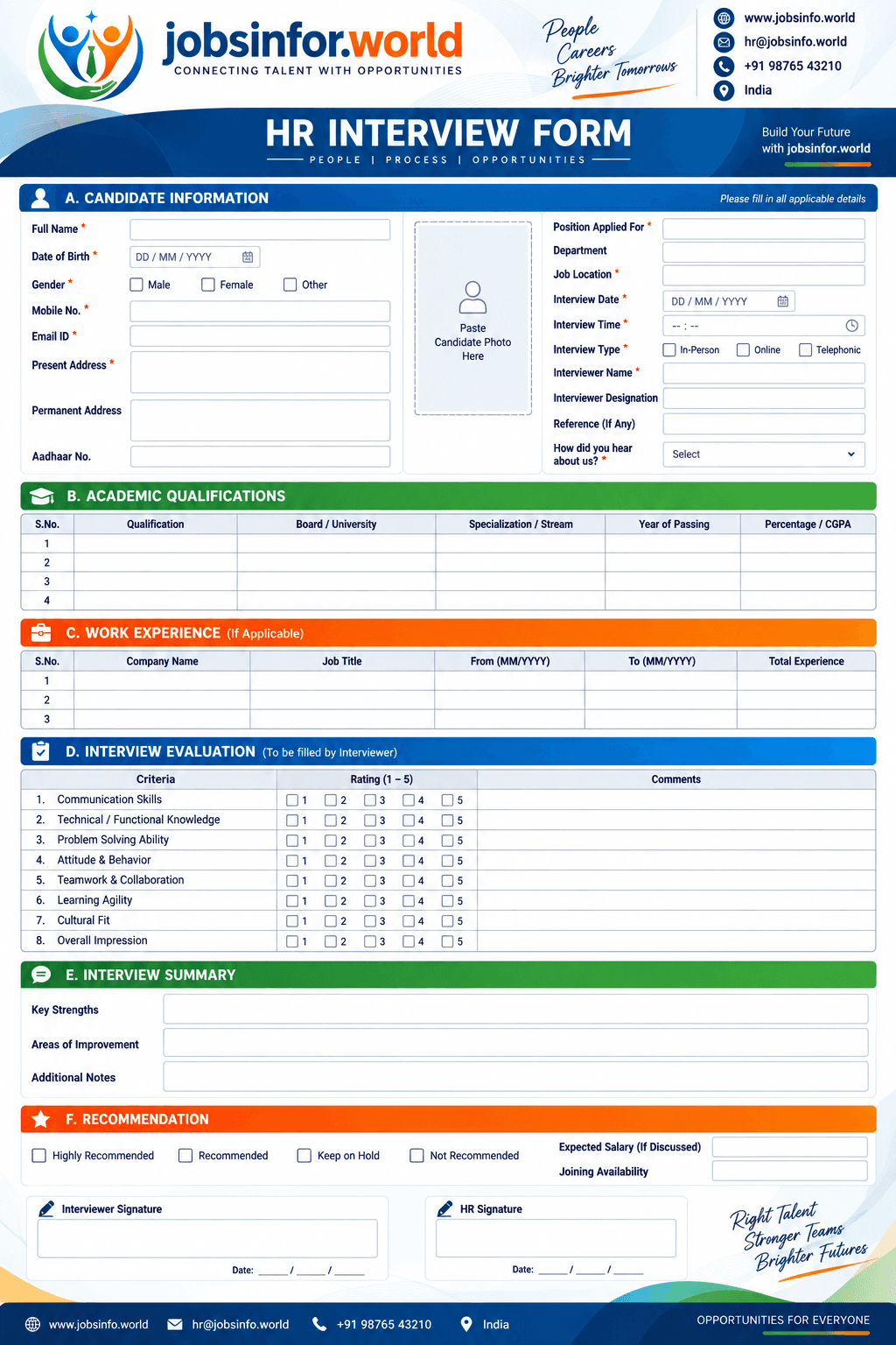 HR Interview Form